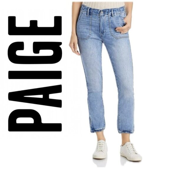 PAIGE MAYSLIE MARIENNE CROPPED DENIM JOGGER JEANS ELASTIC HEM Sz 29 AESTHETIC - Picture 1 of 11